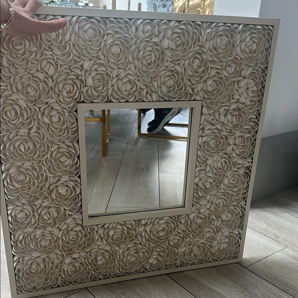 Ornate Cream Mirror Wall Decor with Intricate Floral Design